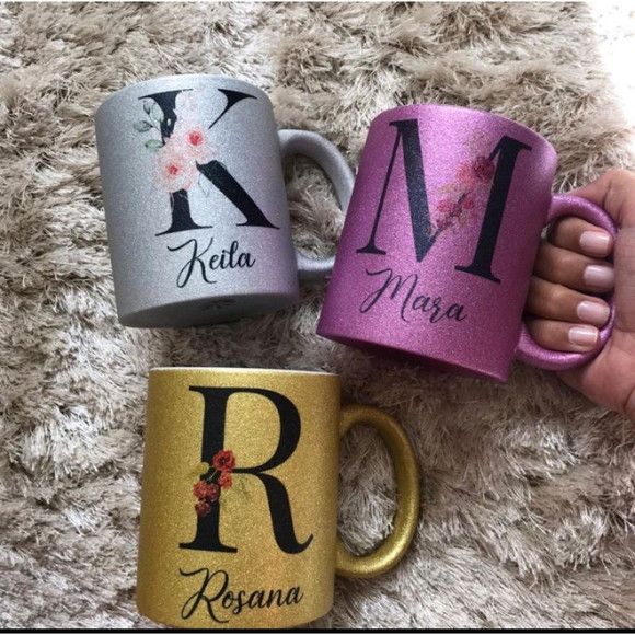 Caneca Perolada Porcelana Personalizada 365ml MUG GLITTER