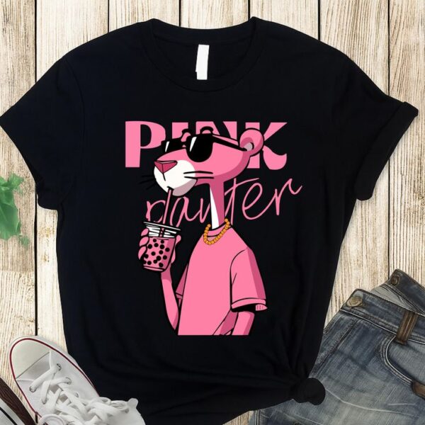 Pink Panther Bubble Tea PNG_ Retro Cartoon Sublimation Design CAMISETA VINILO TEXTIL ADULTO